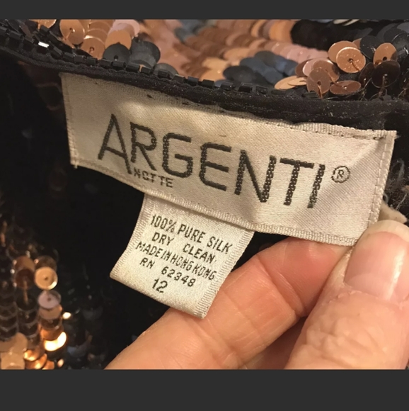 Vintage ARGENTI Silk Cocktail Dress Pink/Black Sequin Houndstooth pattern, sz 12 - Picture 5 of 5